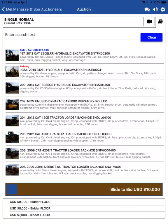Manasse Auctioneers Live iPad Screenshots