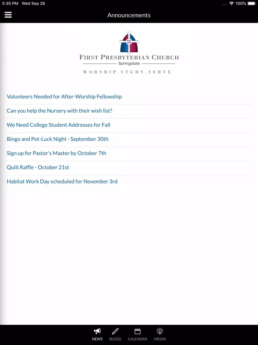 FPC Springdale iPad Screenshots