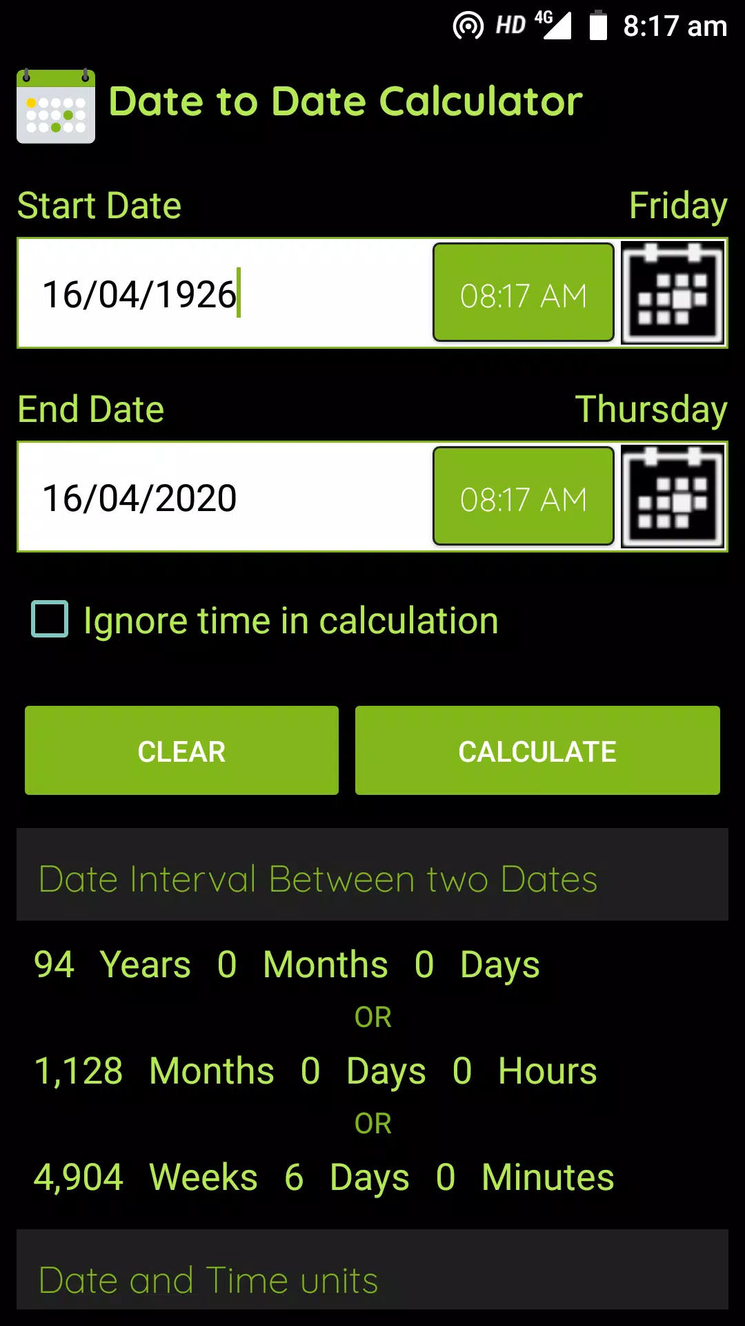Date Calculator Screenshots