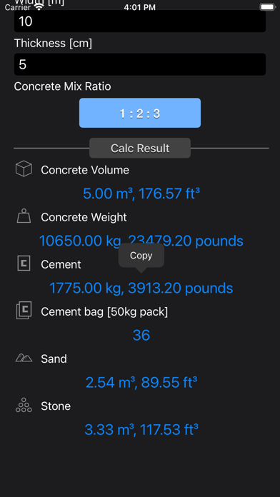 Concrete & Topsoil Calculator Screenshots