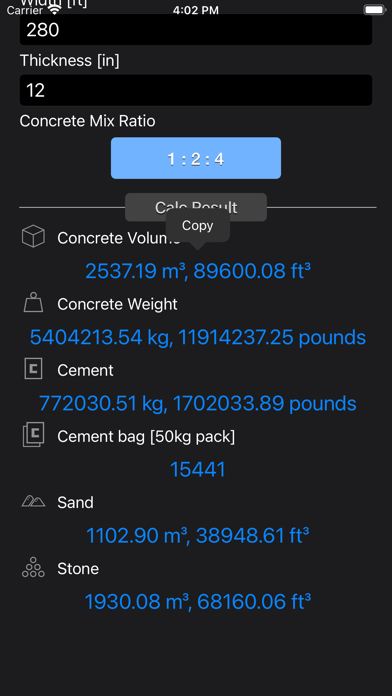 Concrete & Topsoil Calculator Screenshots