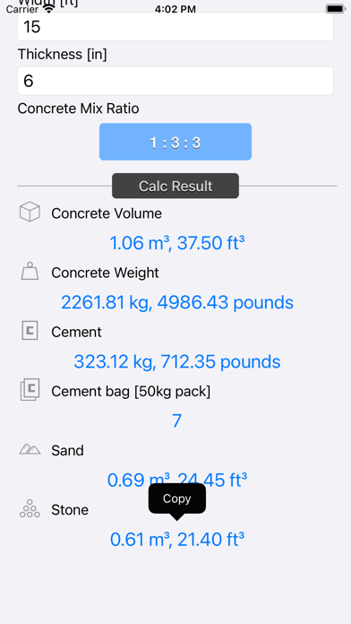 Concrete & Topsoil Calculator Screenshots