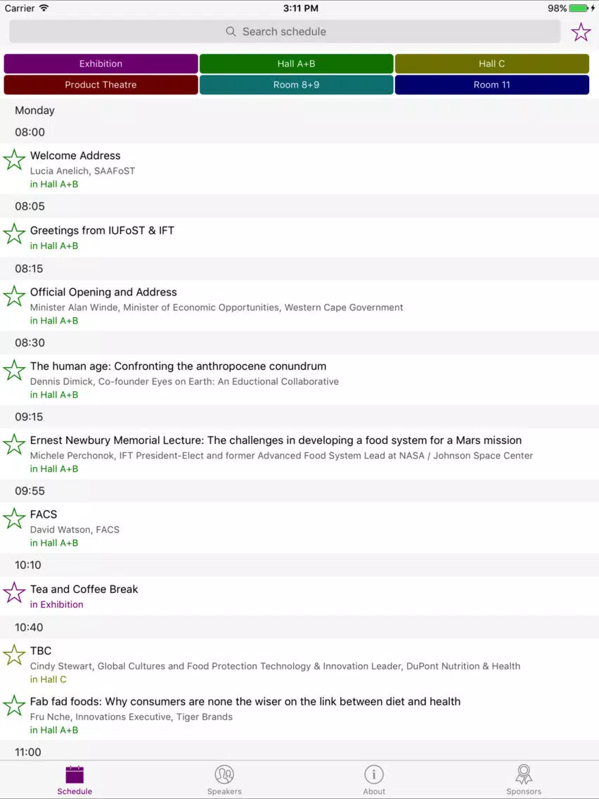 SAAFoST 2017 Congress iPad Screenshots