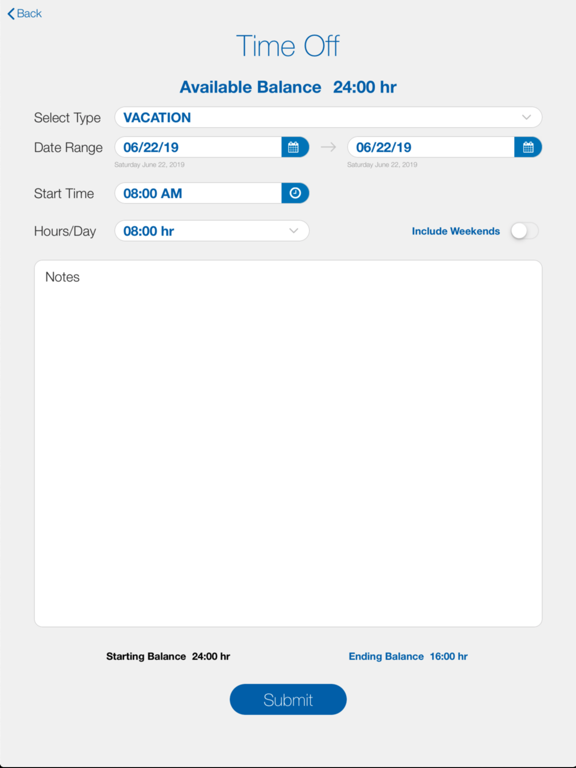 Paychex Oasis® Time Kiosk iPad Screenshots