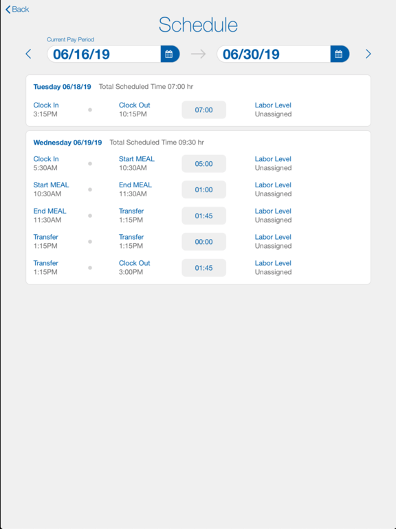 Paychex Oasis® Time Kiosk iPad Screenshots