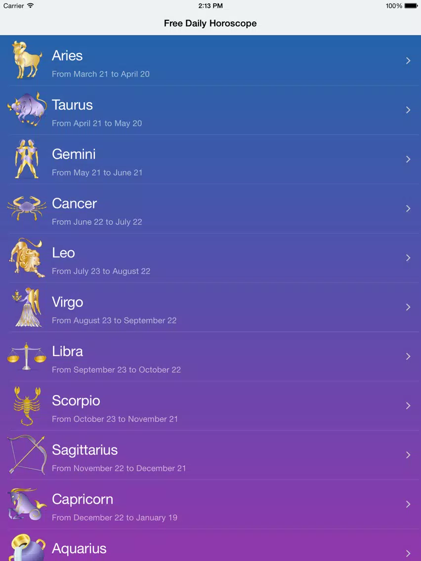 Capturas de tela do Free Daily Horoscope iPad