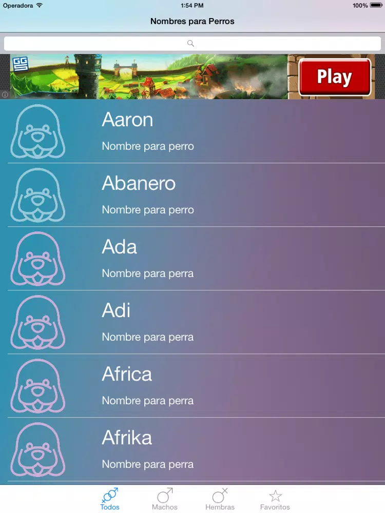 ภาพหน้าจอของ Nombres para Perros Gratis iPad
