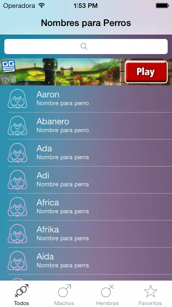 ภาพหน้าจอของ Nombres para Perros Gratis