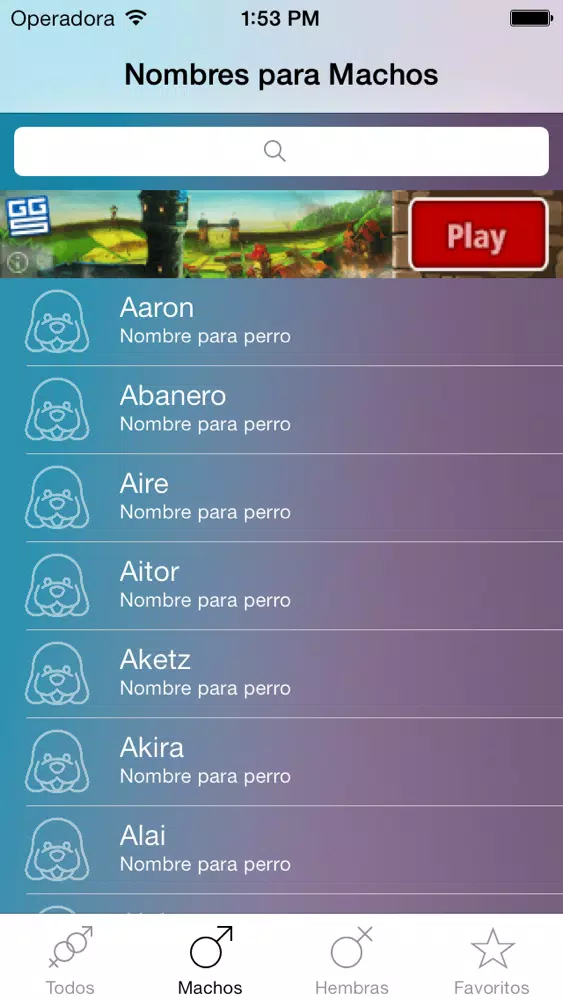 ภาพหน้าจอของ Nombres para Perros Gratis