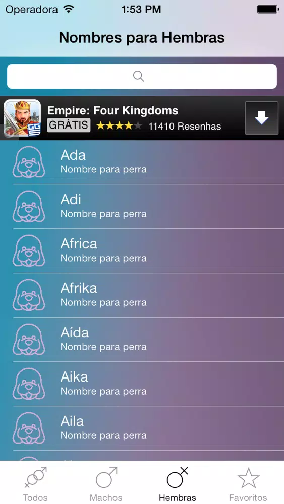 ภาพหน้าจอของ Nombres para Perros Gratis