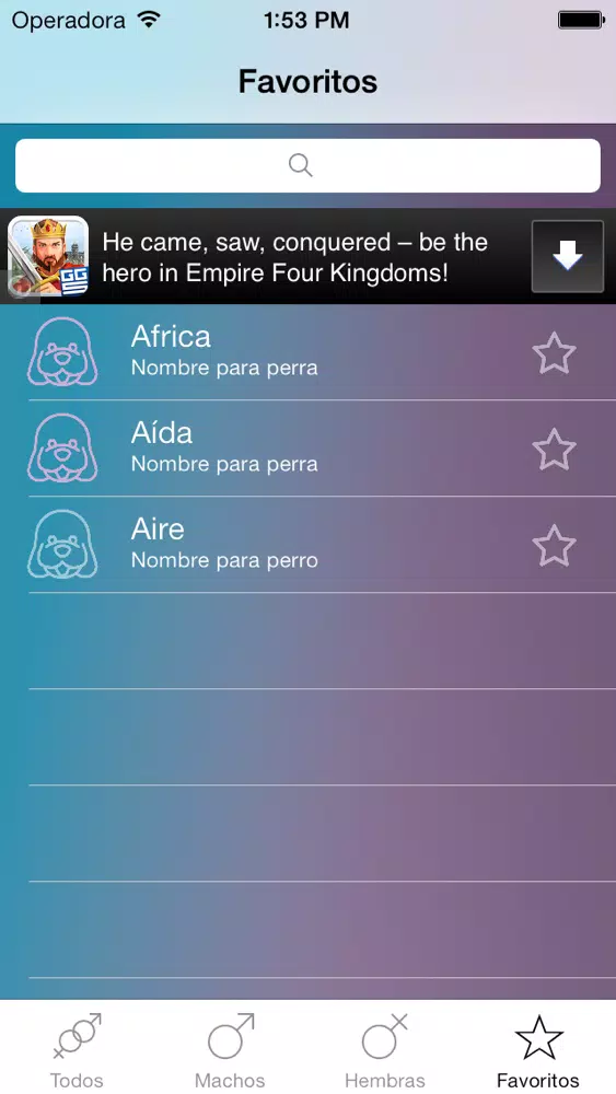 ภาพหน้าจอของ Nombres para Perros Gratis
