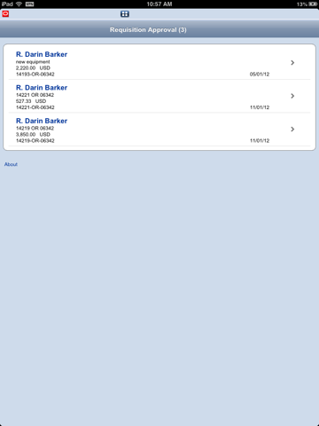 JD Edwards EnterpriseOne Mobile Applications iPad Screenshots