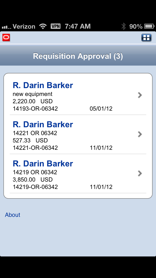 JD Edwards EnterpriseOne Mobile Applications Screenshots