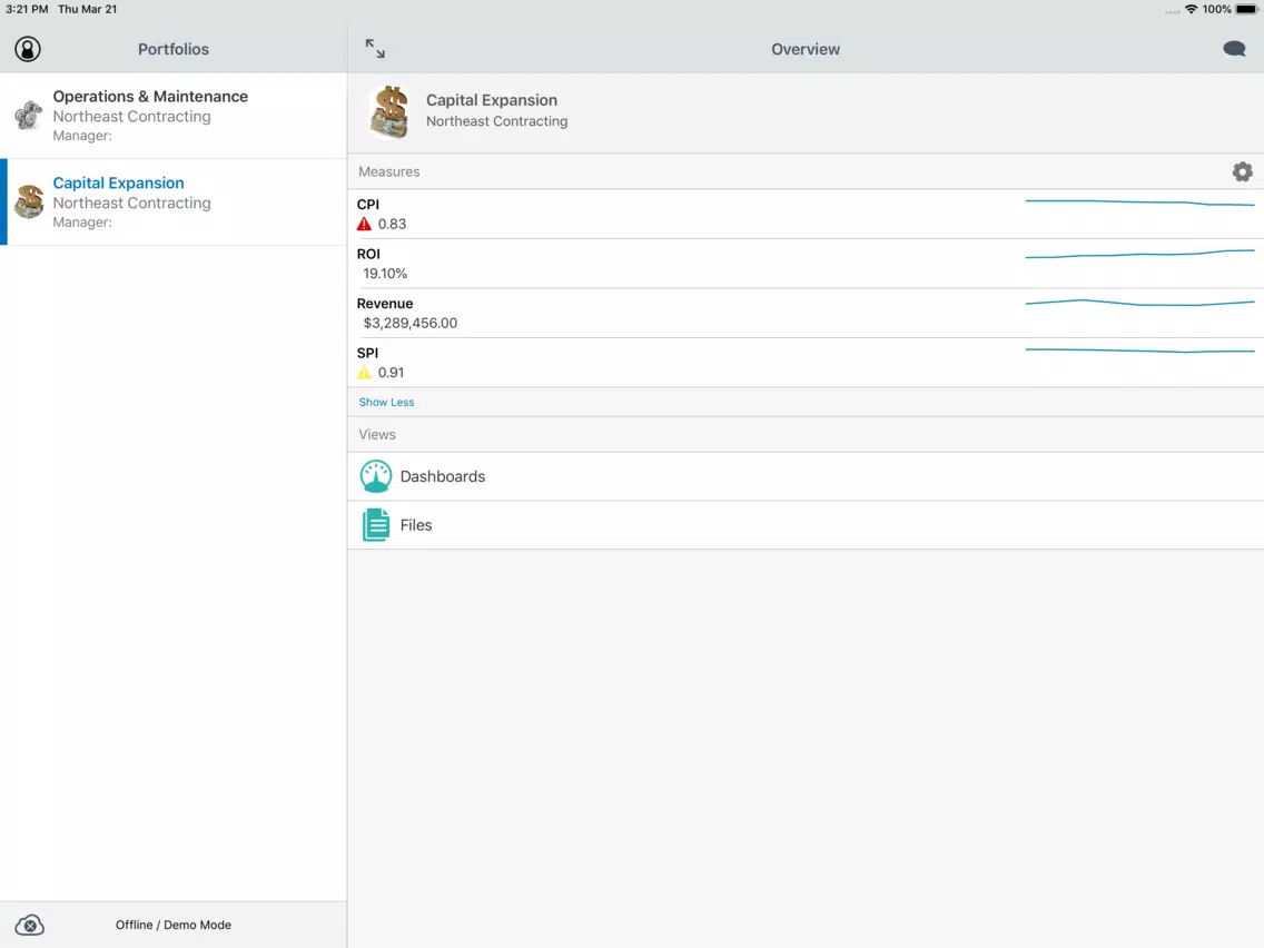 Oracle Primavera Portfolios iPad Screenshots