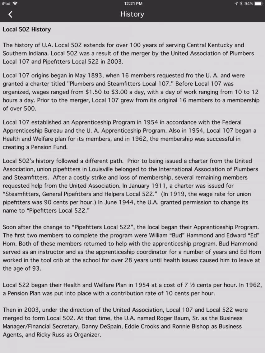UA Local 502 iPad Screenshots
