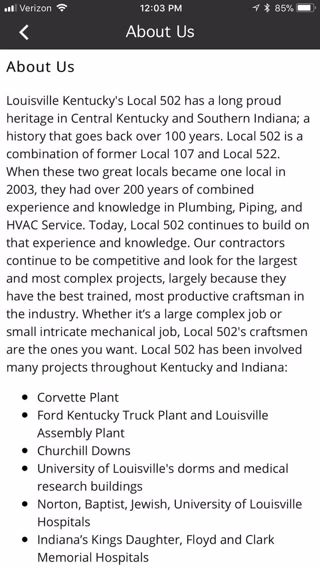 UA Local 502 Screenshots
