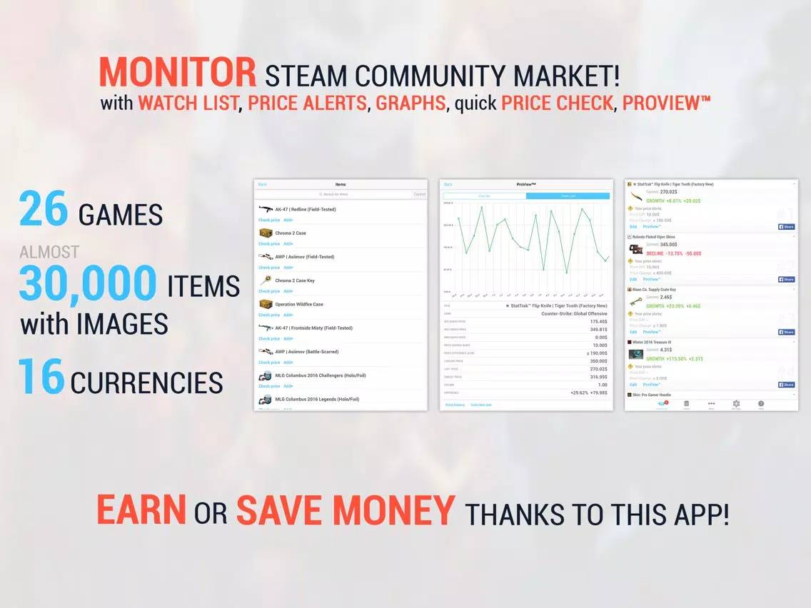 Market Monitor for STEAM Community games - Pro Version iPad 应用截图