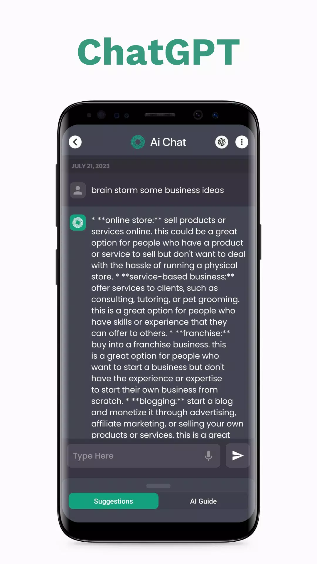 Ai Assistance, ChatBot: AiChat Screenshots