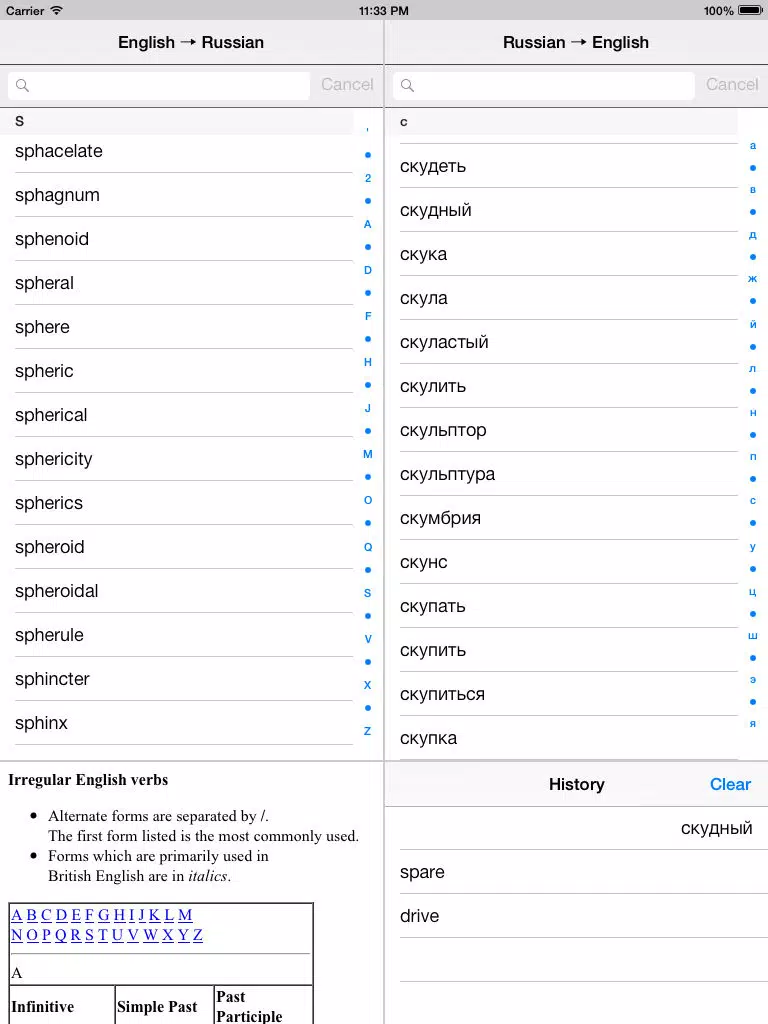 English-Russian/Russian-English Lite iPad Screenshots