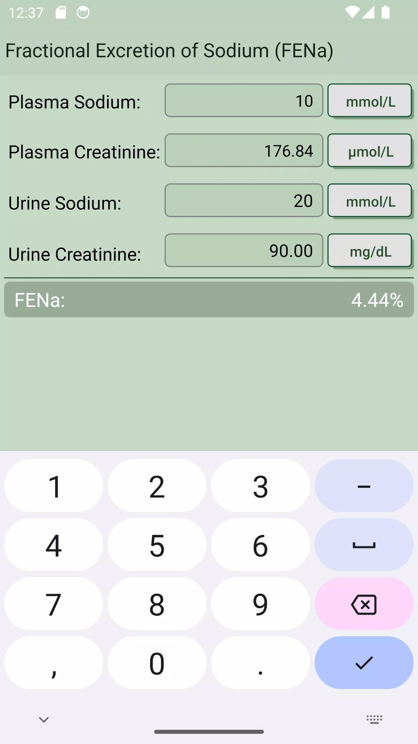 FENa Calculator Screenshots
