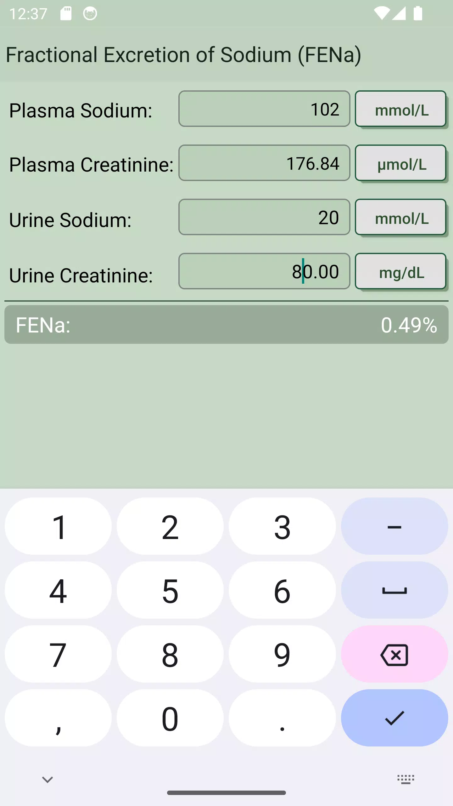 FENa Calculator Screenshots