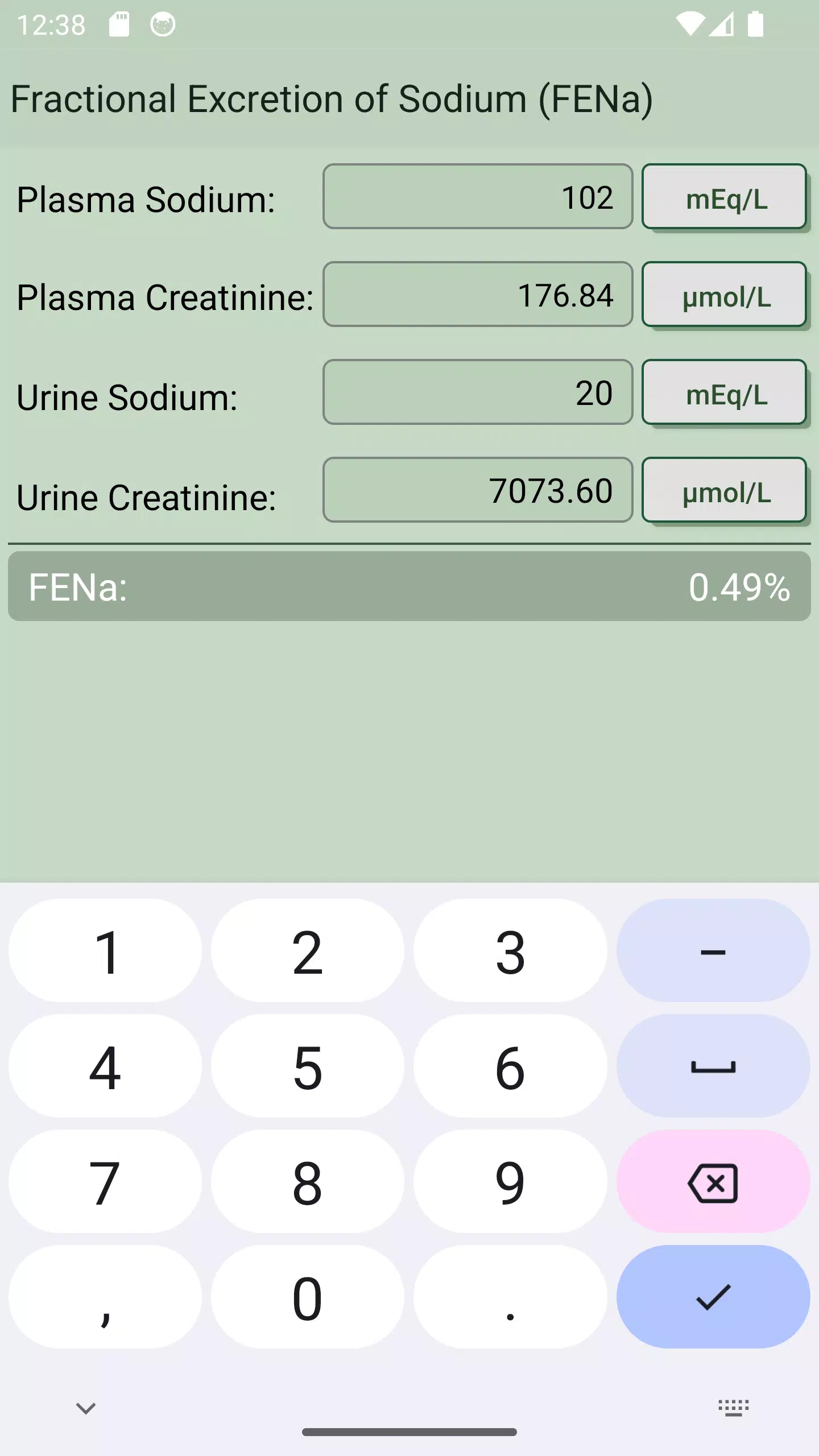 FENa Calculator Screenshots