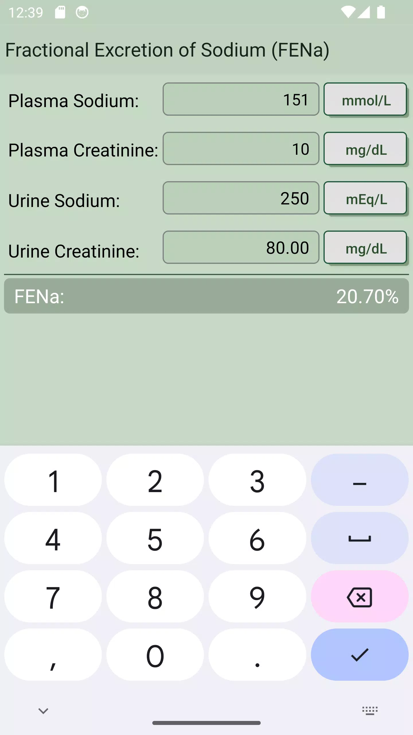FENa Calculator Screenshots