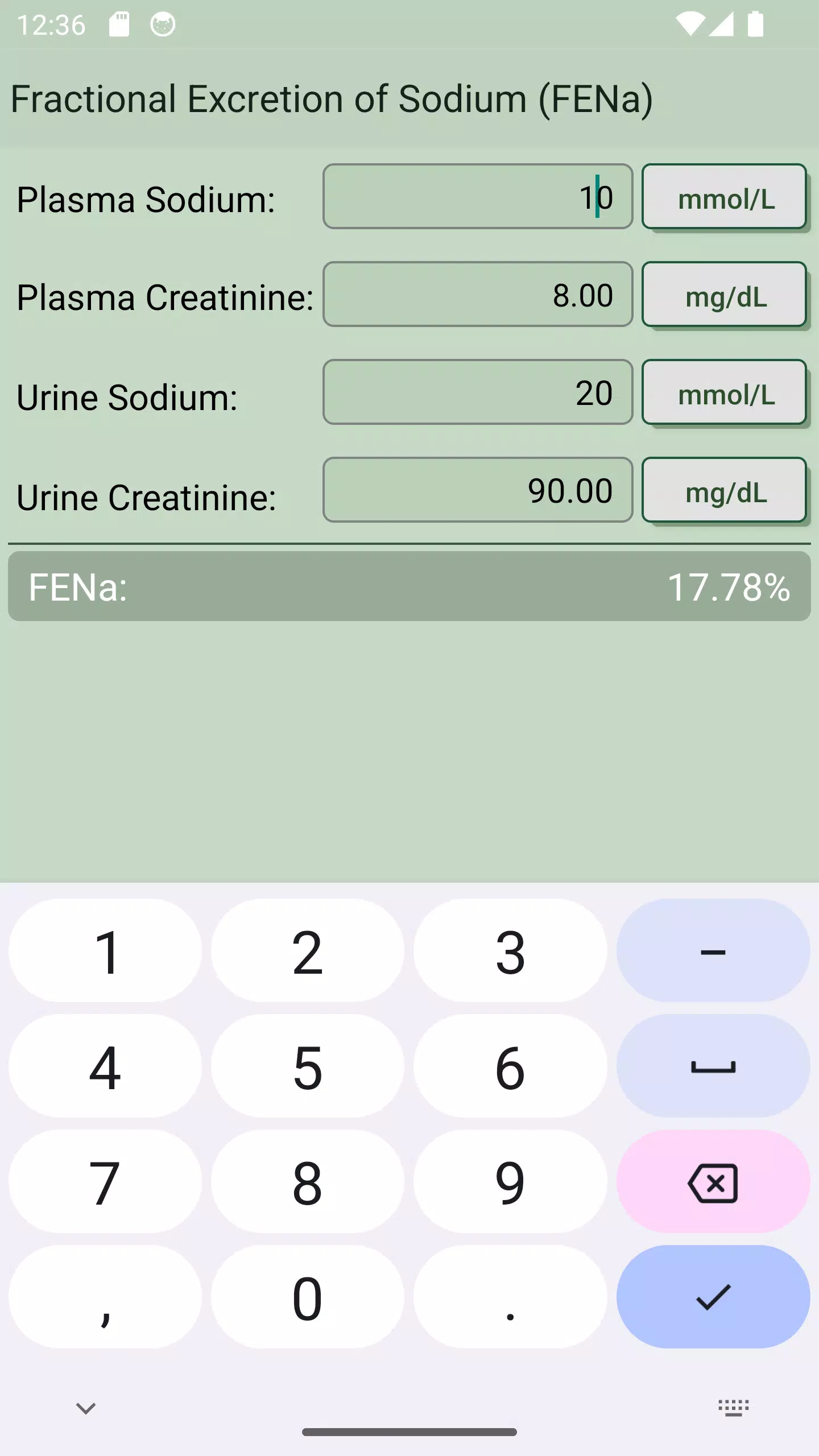 FENa Calculator Screenshots
