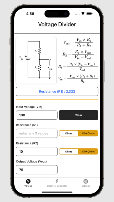 Voltage Divider Calculator Screenshots