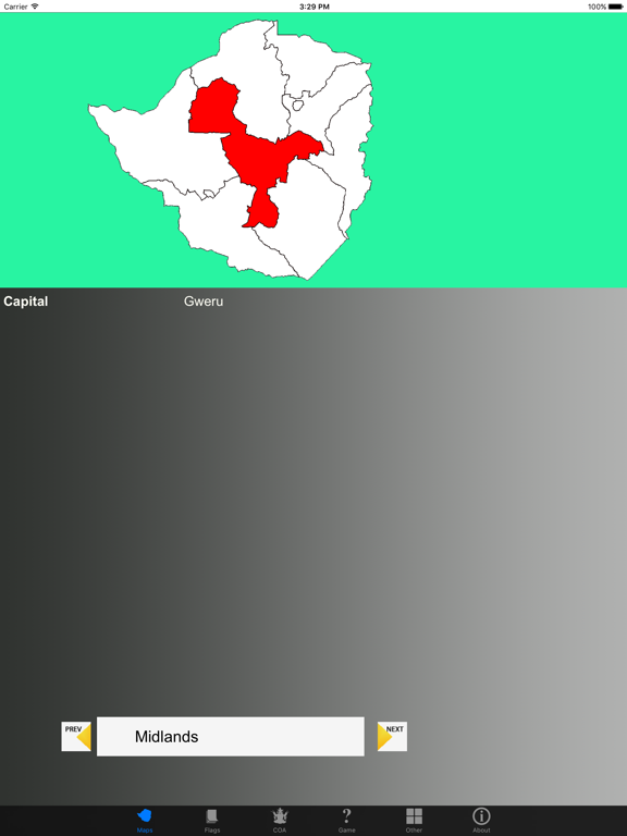 Zimbabwe Province Maps, Flags and Capitals iPad Screenshots