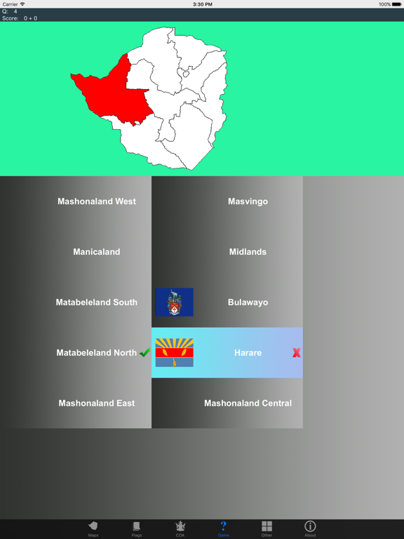 Zimbabwe Province Maps, Flags and Capitals iPad Screenshots