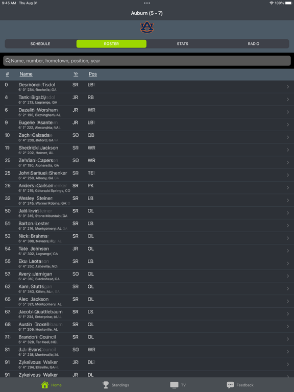 Auburn Football iPad Screenshots