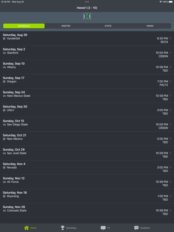 Hawaii Football Schedules iPad Screenshots