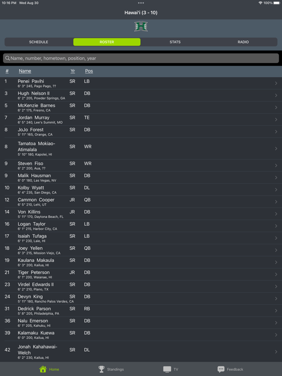 Hawaii Football Schedules iPad Screenshots