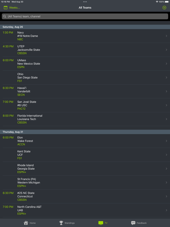 Hawaii Football Schedules iPad Screenshots
