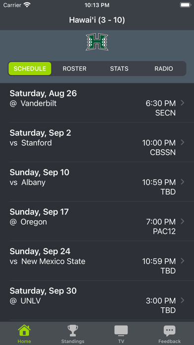 Hawaii Football Schedules Screenshots