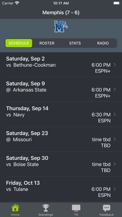 Memphis Football Schedules Screenshots