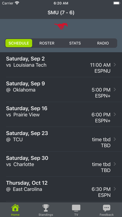 SMU Football Schedules Screenshots