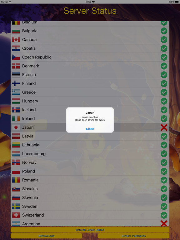 Tangkapan layar Server Status For Pokémon GO iPad