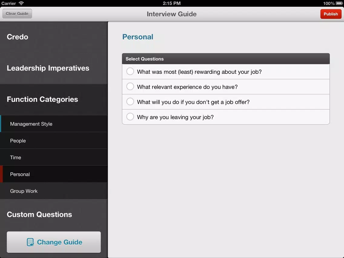 Johnson & Johnson Interview Guide iPad Screenshots