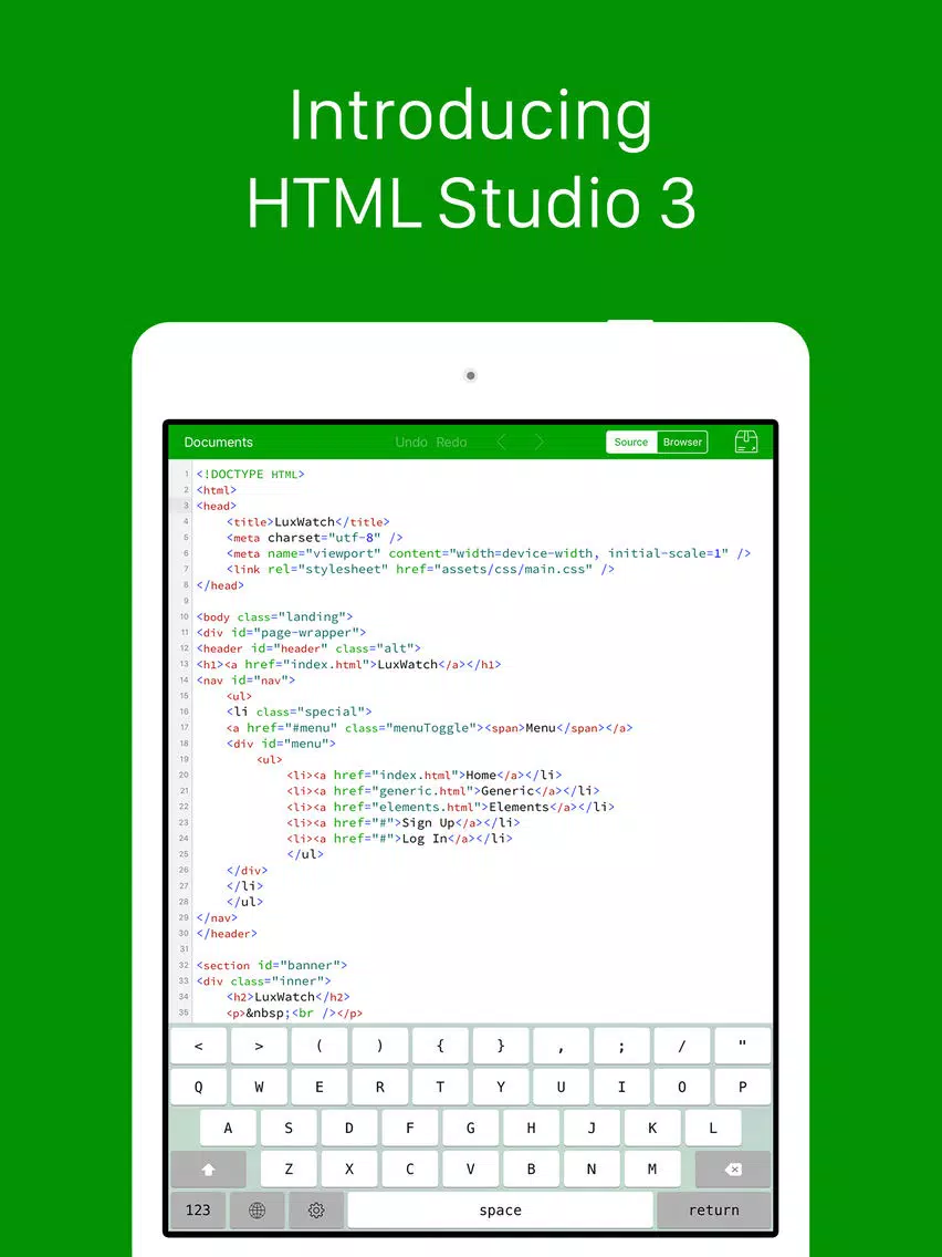 HTML Studio iPad Screenshots