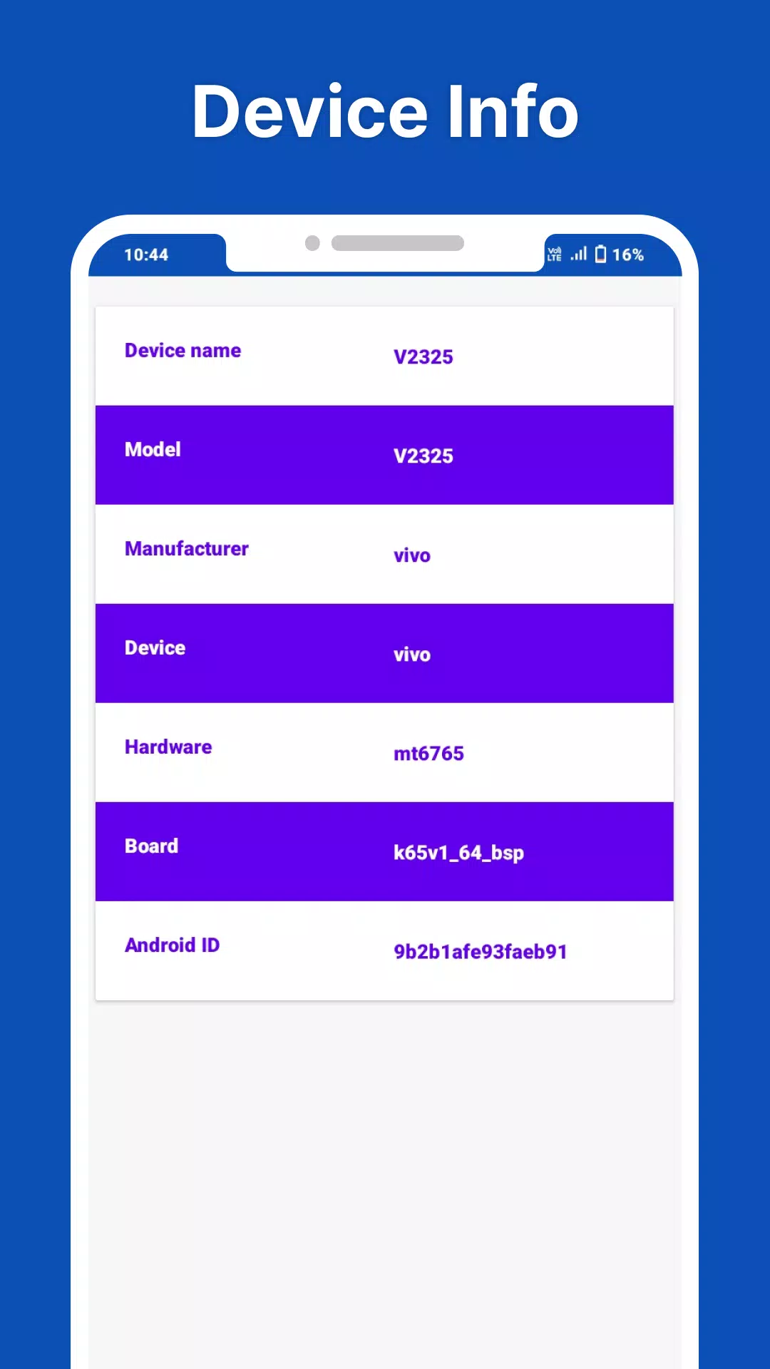 Touch Screen and Device Info Screenshots