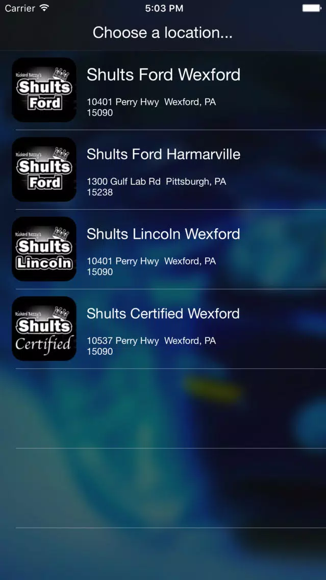 Ảnh chụp màn hình của Richard Bazzy's Shults Ford Lincoln DealerApp