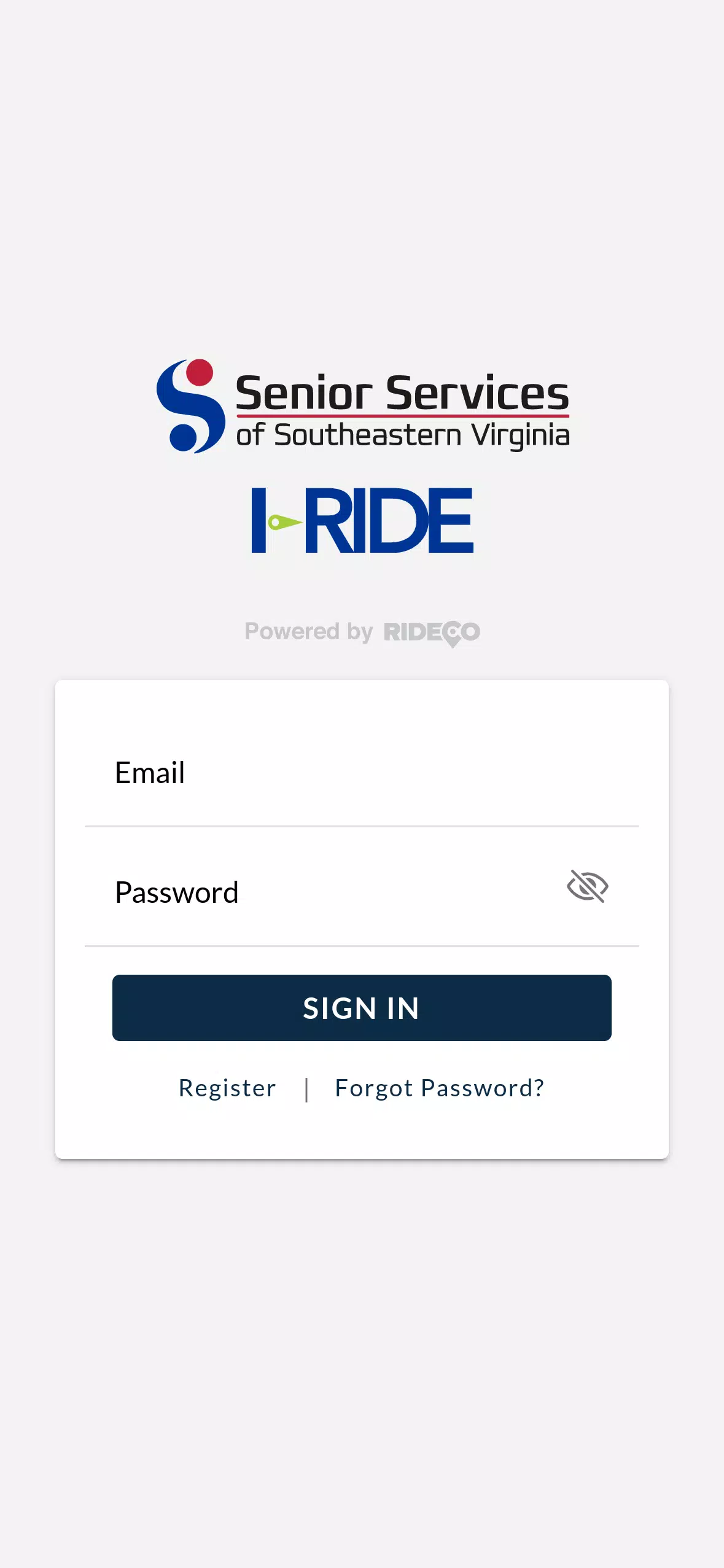 Senior Services I-RIDE Screenshots