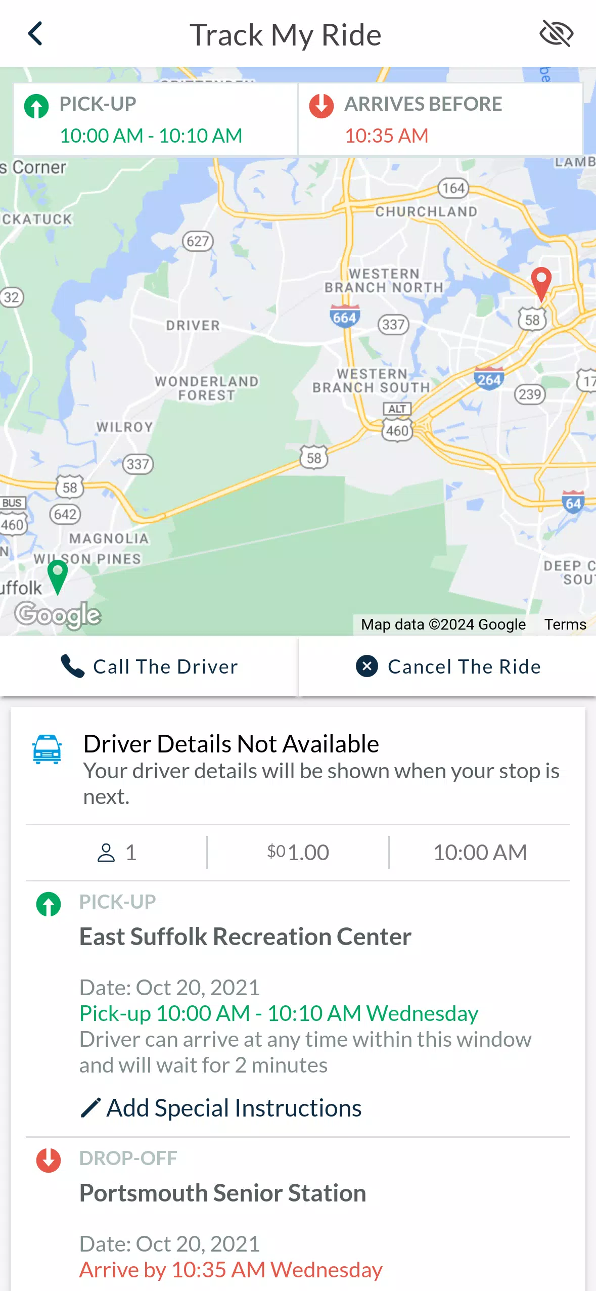 Senior Services I-RIDE Screenshots