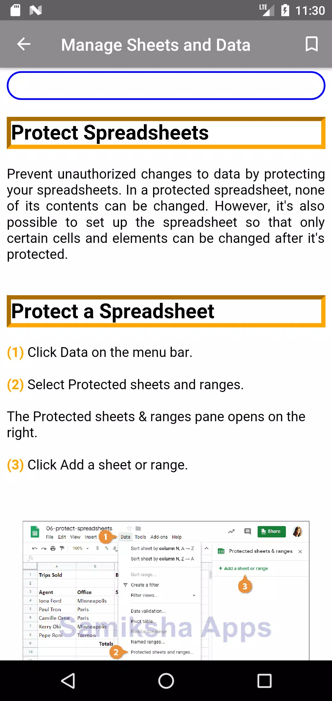 Spreadsheet Course Offline Screenshots