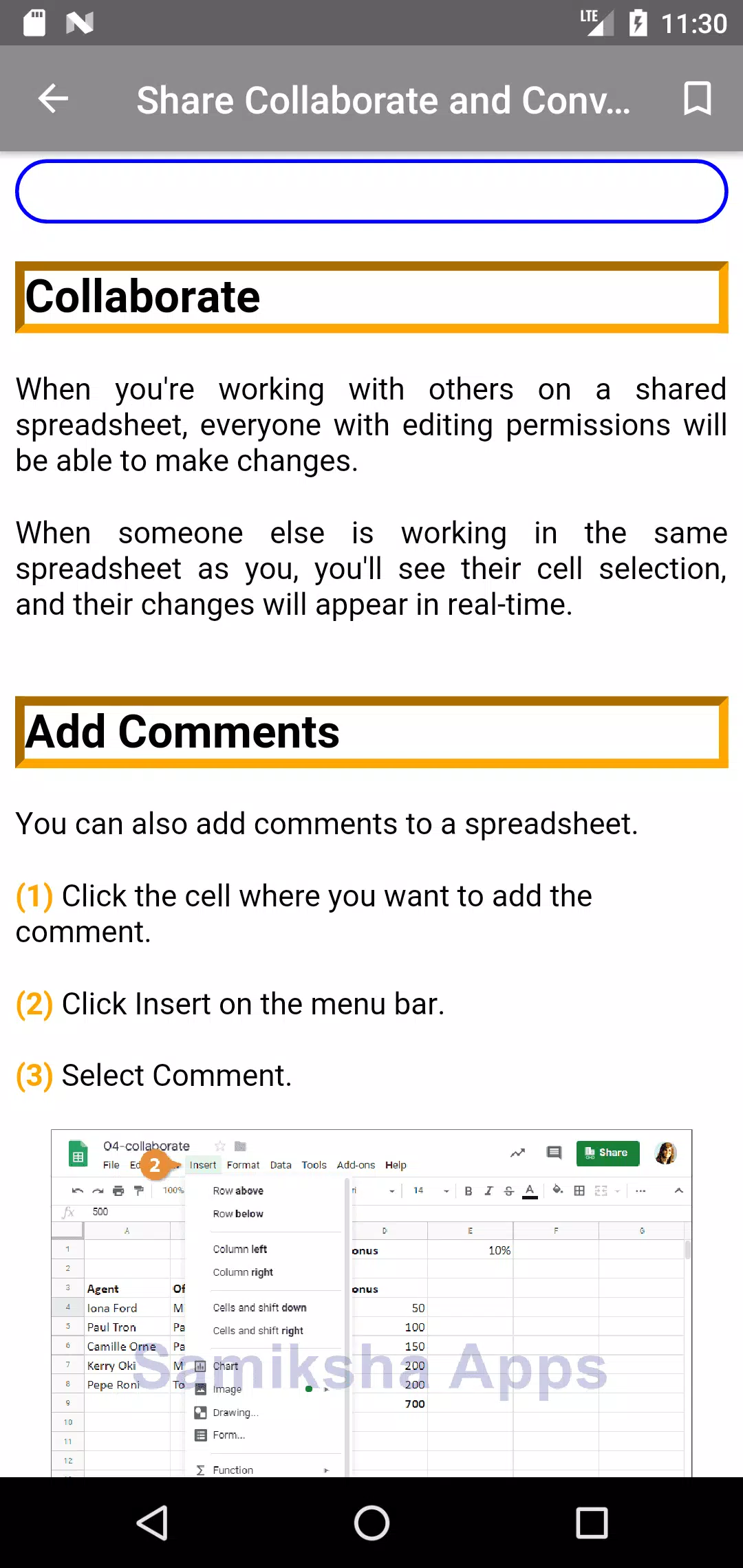 Spreadsheet Course Offline Screenshots