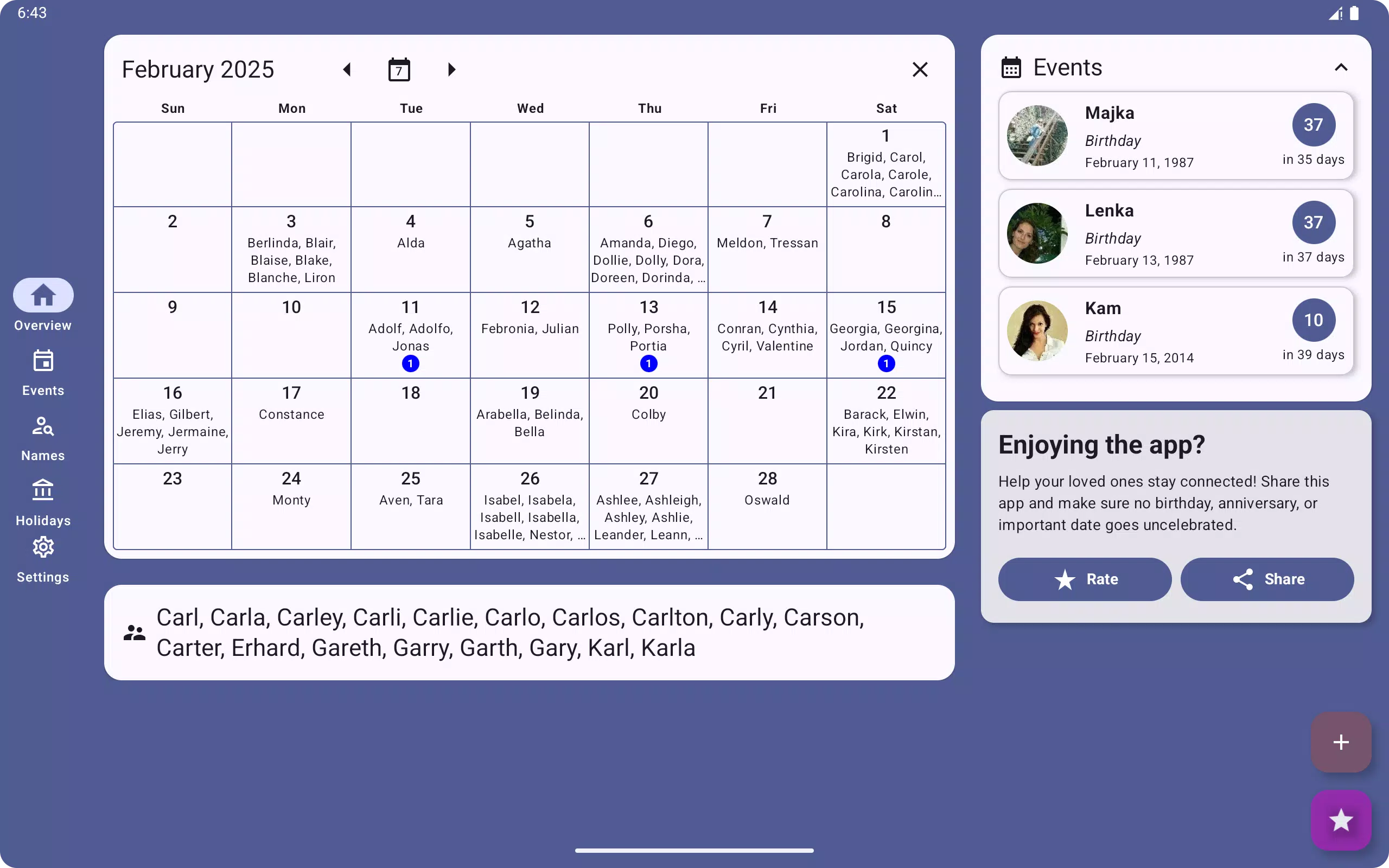 Calendar: Names and Birthdays Screenshots