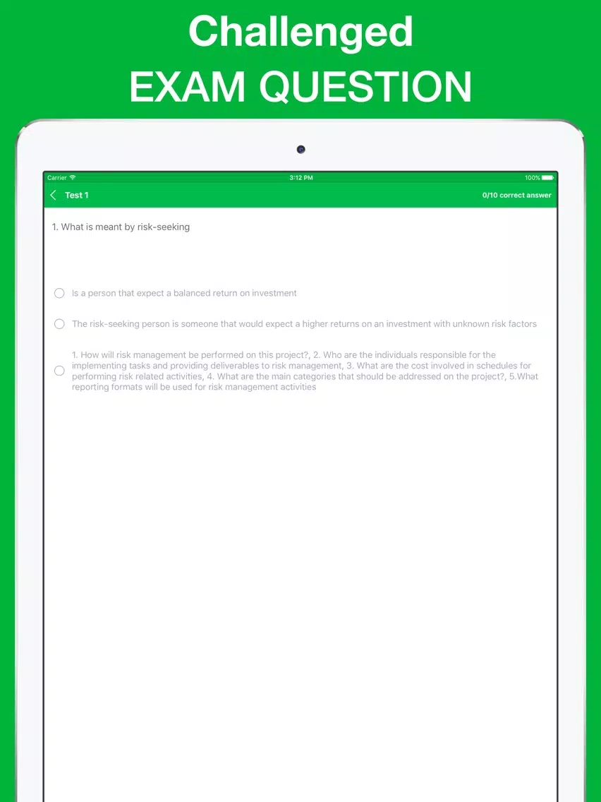Risk Management Exam Question 2017 iPad Screenshots