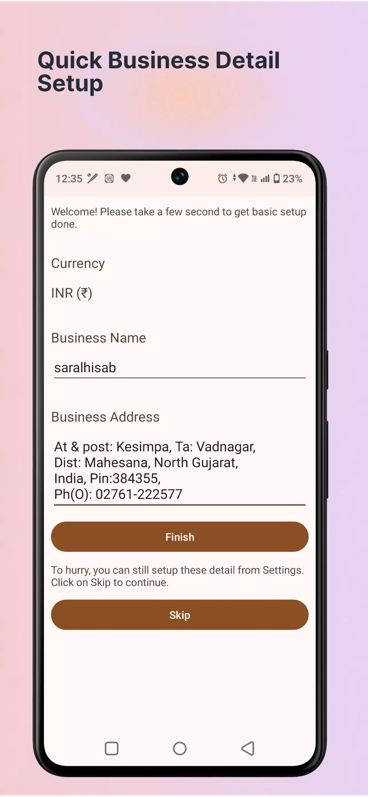 Business Estimates,Estimation Screenshots